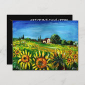 ヒマワリと田園のトスカーナ風景 インビテーションポストカード (正面/裏面)