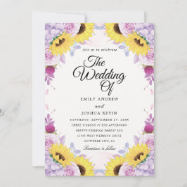 ヒマワリと紫結婚式招待状 招待状