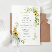 ヒマワリと緑のフレーム赤ちゃんシャワー 招待状