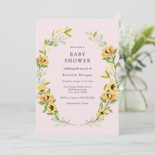 ヒマワリと緑のリースベイビーシャワーインビタティ 招待状 (スタンド正面)
