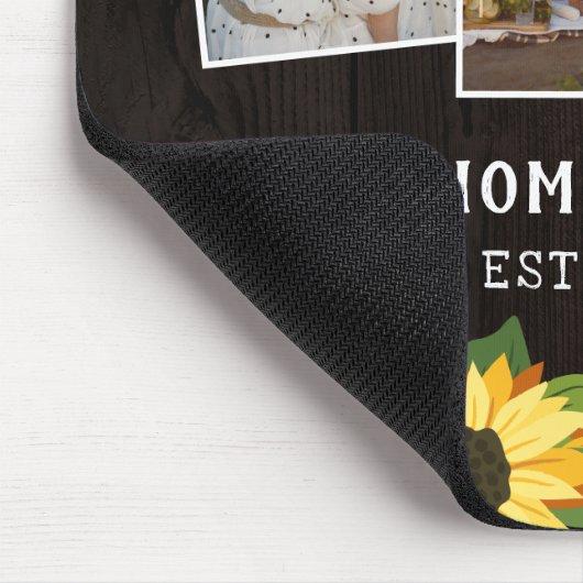 ヒマワリと茶色の木のファミリーフォトコラージュ マウスパッド (コーナー)