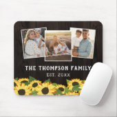 ヒマワリと茶色の木のファミリーフォトコラージュ マウスパッド (マウス)