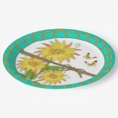 ヒマワリと蝶がうろこ縁どいた ペーパープレート (アングル)