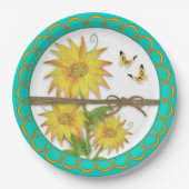 ヒマワリと蝶がうろこ縁どいた ペーパープレート (正面)