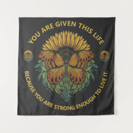 ヒマワリと蝶のやる気を起こさせる引用文 タペストリー