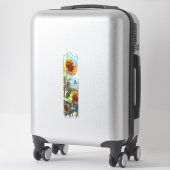 ヒマワリと蝶のブラシストロ絵を描ーク シール (スーツケース)