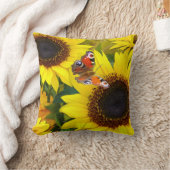 ヒマワリと蝶装飾用クッション クッション (ブランケット)