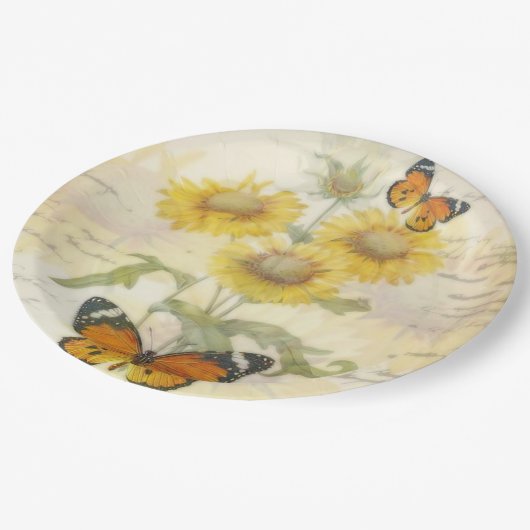 ヒマワリと蝶 ペーパープレート (アングル)