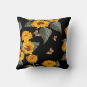 ヒマワリと蝶:水彩ブラックバックグロ クッション (裏面)