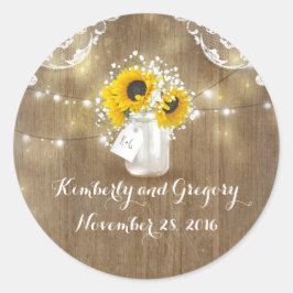 ヒマワリと赤ん坊の息素朴のメイソンの瓶 ラウンドシール