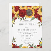 ヒマワリと赤バラ結婚式招待状 招待状 (正面/裏面)