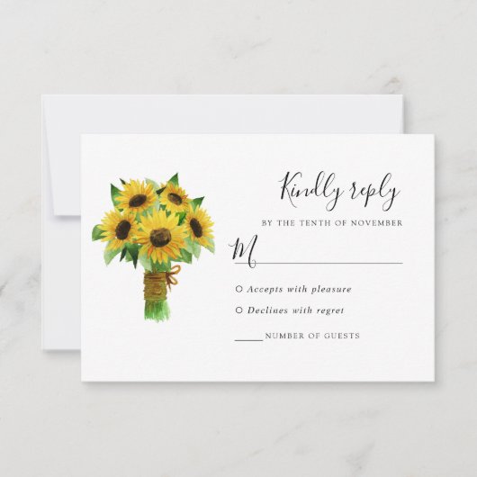 ヒマワリと赤面結婚ブルーの反応カード 出欠カード (正面)