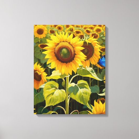 ヒマワリと青い蝶 キャンバスプリント (正面)