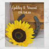 ヒマワリと馬蹄地方結婚西部 ワインラベル (シングルラベル)