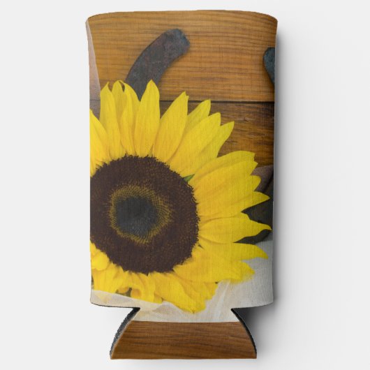 ヒマワリと馬蹄西結婚式の引き出物 スリム缶クーラー (正面)