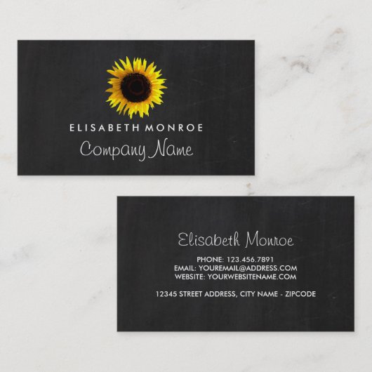 ヒマワリと黒板、花屋 名刺 (正面/裏面)