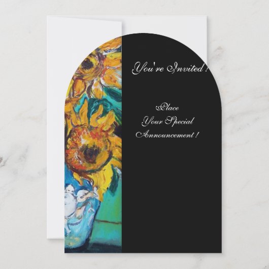 ヒマワリと黒猫のブルーティール（緑がかった色）夏パーティー 招待状 (裏面)