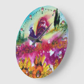 ヒマワリと黒鶏 ラージ壁時計 (傾斜)