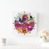 ヒマワリと黒鶏，白 スクエア壁時計 (ホーム)