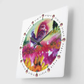 ヒマワリと黒鶏，白 スクエア壁時計 (傾斜)