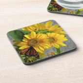 ヒマワリと(昆虫)オオカバマダラ、モナークバタフライコースター コースター (左側)