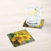 ヒマワリと(昆虫)オオカバマダラ、モナークバタフライコースター スクエアペーパーコースター (インサイチュ)