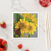 ヒマワリと(昆虫)オオカバマダラ、モナークバタフライ紙ナプキンス スタンダードカクテルナプキン (インサイチュ)