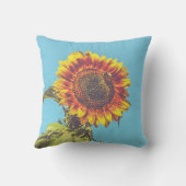 ヒマワリと(昆虫)マルハナバチイエローとブルーコットン クッション (裏面)