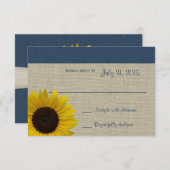 ヒマワリとBurlapネイビーブルーの応答カード 出欠カード (正面/裏面)