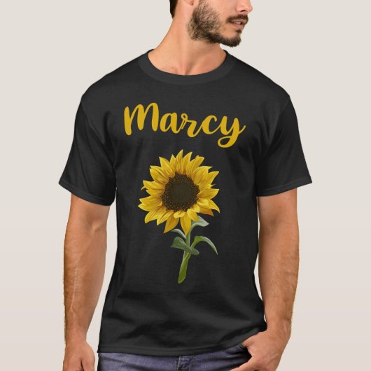ヒマワリとHappy - Marcy の名前入りデザイン Tシャツ (正面)