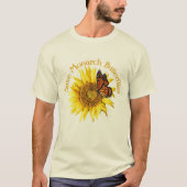 ヒマワリにとまるオオカナダモナークチョウ Tシャツ (正面)