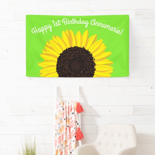 ヒマワリのかわいい第1誕生会の旗の装飾 横断幕 (インサイチュ)