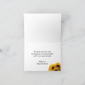 ヒマワリのウェディング フラワージャー ラスティック バーン ウッド サンキューカード (内部)