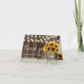 ヒマワリのウェディング フラワージャー ラスティック バーン ウッド サンキューカード (正面)