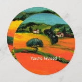 ヒマワリのオレンジ色の黒いトスカーナの風景 招待状 (正面/裏面)