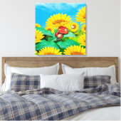 ヒマワリのキャンバスのプリントのかわいく眠いてんとう虫 キャンバスプリント (インサイチュ (寝室))
