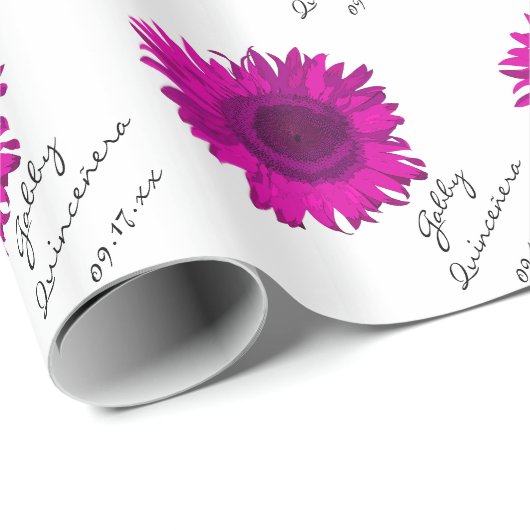 ヒマワリのキンセアニェラのピンクの誕生日 ラッピングペーパー (ロールコーナー)