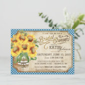 ヒマワリのギンガムの国のピクニックブライダルシャワー 招待状 (スタンド正面)