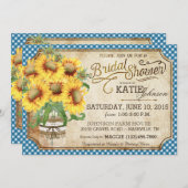ヒマワリのギンガムの国のピクニックブライダルシャワー 招待状 (正面/裏面)