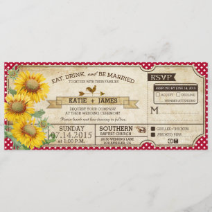 ヒマワリのギンガムの点検の国のピクニック結婚式 招待状