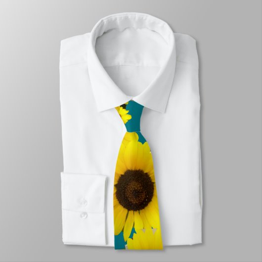 ヒマワリのクラスタ写真タイル張りティール(緑がかった色) ネクタイ (タイ)