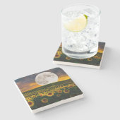 ヒマワリのコースターの分野が付いている満月 ストーンコースター (横)