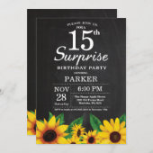 ヒマワリのサプライズ 15歳の誕生日パーティー招待状 招待状 (正面/裏面)