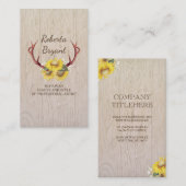 ヒマワリのシカの(雄ジカの)枝角の素朴な国の花柄木 名刺 (正面/裏面)
