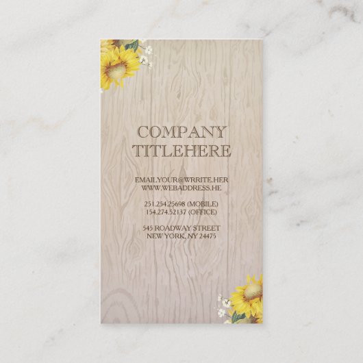 ヒマワリのシカの(雄ジカの)枝角の素朴な国の花柄木 名刺 (裏面)