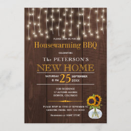 ヒマワリのストリングライト秋の引っ越し祝いパーティーbbq 招待状