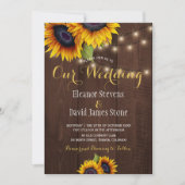 ヒマワリのストリングライト秋結婚トレンディー 招待状 (正面)