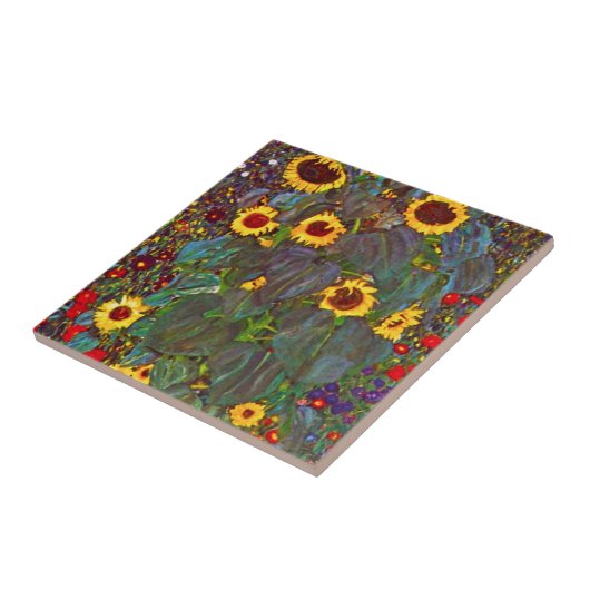 ヒマワリのタイルが付いているグスタフのクリムトの農場の庭 タイル (側面)