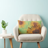 ヒマワリのターコイズのコラージュ ランバークッション (椅子)