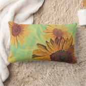 ヒマワリのターコイズのコラージュ ランバークッション (ブランケット)